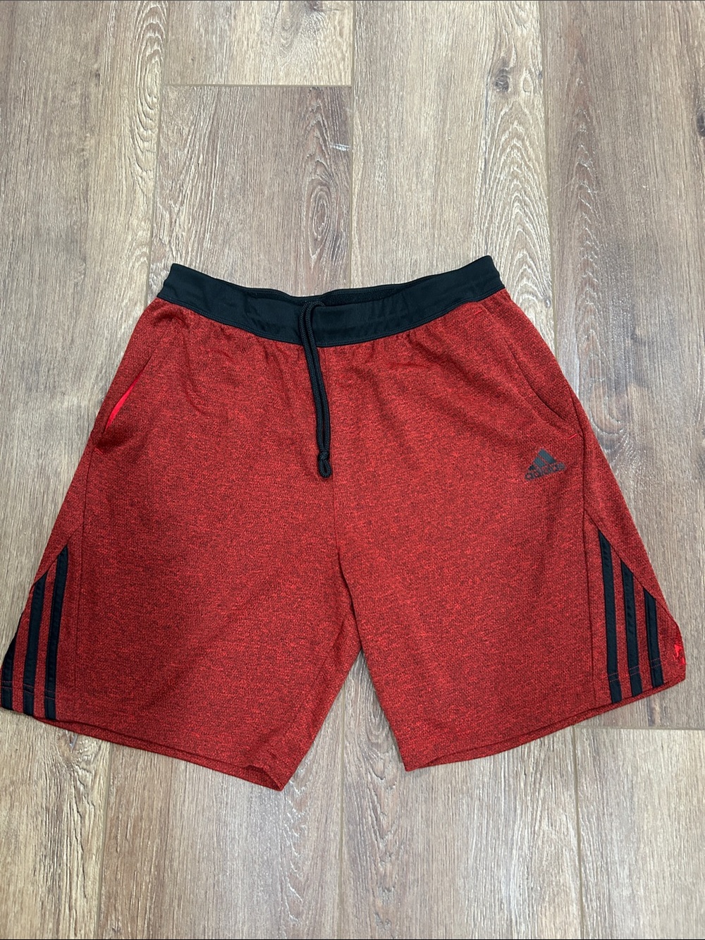 adidas Men’s Red Athletic Training Shorts with Black Waistband